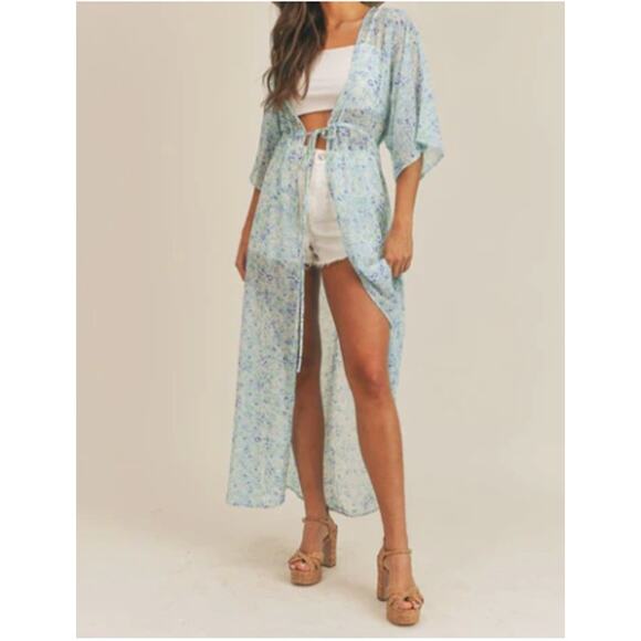 Sadie & Sage The Flask & Feel Sheer Kimono Tie Wrap Top // M - Picture 1 of 13